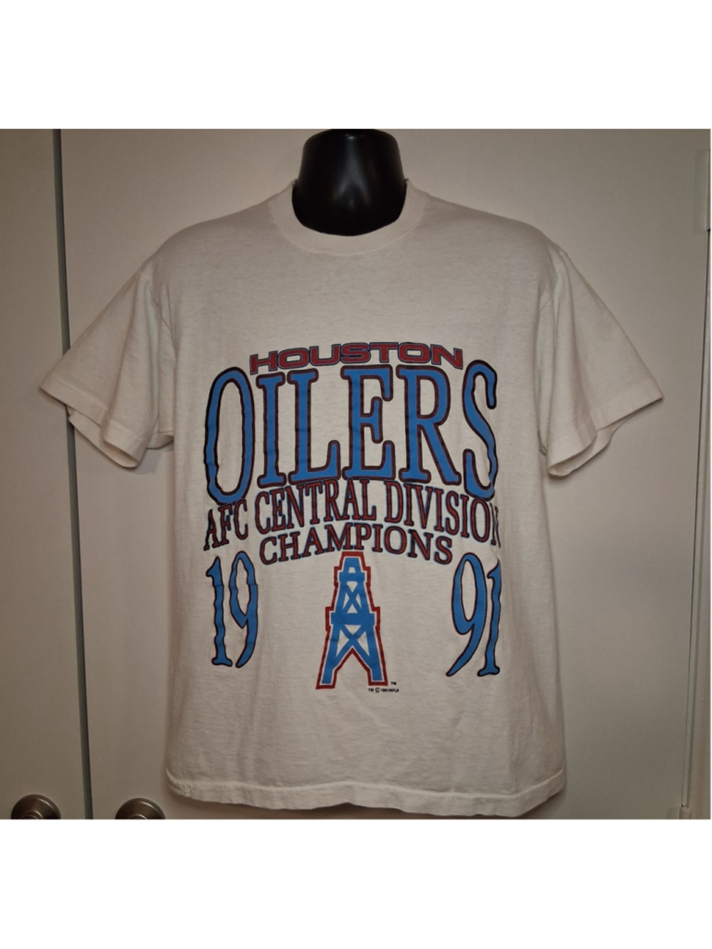 VTG 90s Houston Oilers Large NFL T-shirt 1991 AFC Champs Single Stitch FOTL USA